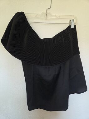bp Black One-Shoulder Pleated Ruffle Top